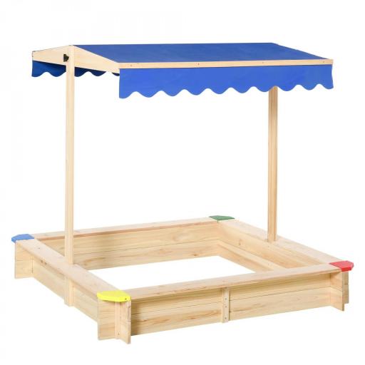 Arenero de Madera para Niños con Techo Cajón de Arena Toldo Ajustable Espacioso 120x120x120 cm para Jardín Exterior al Aire Libre Color Madera Natural [8]