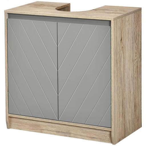 Mueble para Debajo del Lavabo Armario de Baño de Suelo con Puerta Doble y Estante Ajustable 60x30x59,8 cm Roble y Gris [8]