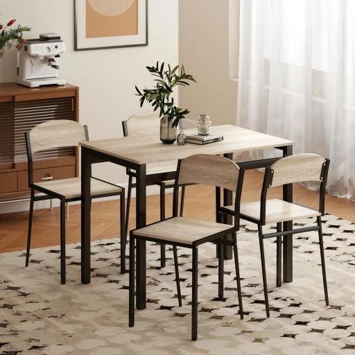 Juego de Mesa y 4 Sillas de Comedor Estilo Moderno Marco Metálico para Espacios Pequeños Negro