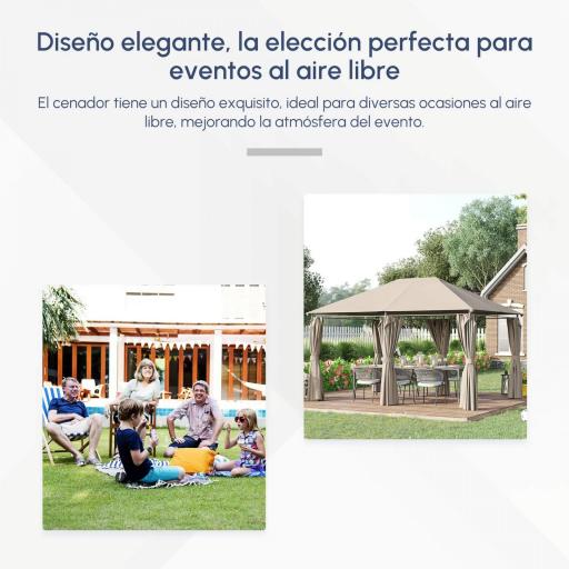 Cenador de Jardín 4x3 m con 6 Paredes Laterales 8 Orificios de Drenaje y Marco de Acero para Fiestas Patio Caqui [5]