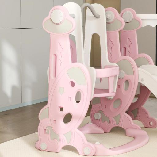  4 en 1 Parque Infantil Interior para +18 Meses Conjunto con Trepador y Canasta con Temática de Cohete Rosa y Blanco [6]