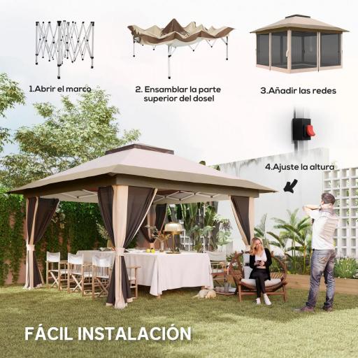 Cenador Plegable 3,6x3,6 m con Laterales de Malla UPF50+ Altura Ajustable Bolsa con Ruedas y Bolsas de Arena Beige [2]