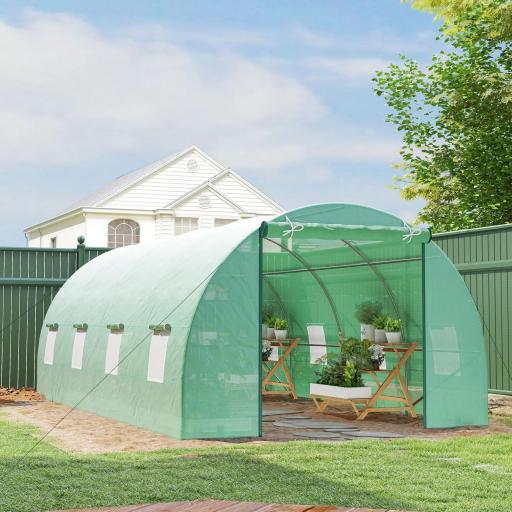 Invernadero de Túnel 600x300x200 cm Invernadero de Jardín con Puerta Enrollable 8 Ventanas Cubierta PE 140g/m² y Tubo de Acero para Cultivos Plantas Verduras Verde