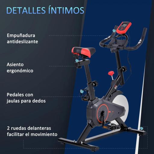 Bicicleta Estática Ciclo Indoor con Pantalla LCD Pulsómetro Sillín y Manillar Ajustables en Altura Volante de Inercia de 6 kg y Resistencia Regulable 85x46x114 cm Negro y Rojo [2]