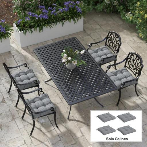 Conjunto de Cojines para Sillas de Comedor y Jardín Impermeable y Anti-UV con 2 Cordones de Fijación 48x48x10 cm Gris