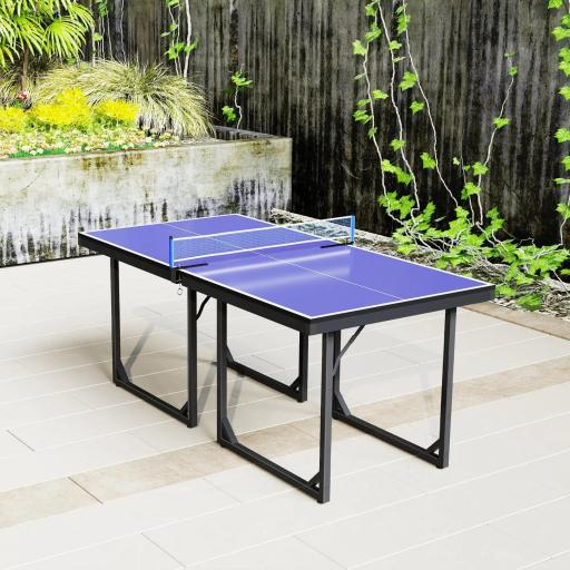 Mesa de Ping-Pong Plegable con Red y Marco de Acero para Interior y Exterior 182x91x76 cm Azul [6]