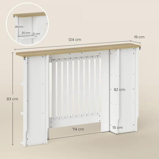 Cubre Radiadores con Estantes Cubreradiador de MDF Diseño Moderno de Listones para Salón Dormitorio 124x19x83 cm Blanco [1]