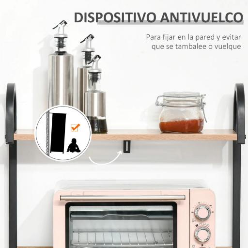 Estantería de Cocina de 4 Niveles con Ganchos Estantería para Microondas 60x40x125 cm Madera Natural [5]