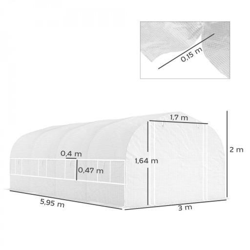 Invernadero de Túnel 6x3x2 m con Anti-UV y Puerta Enrollable con Cremallera Paredes Laterales con Malla Blanco [1]