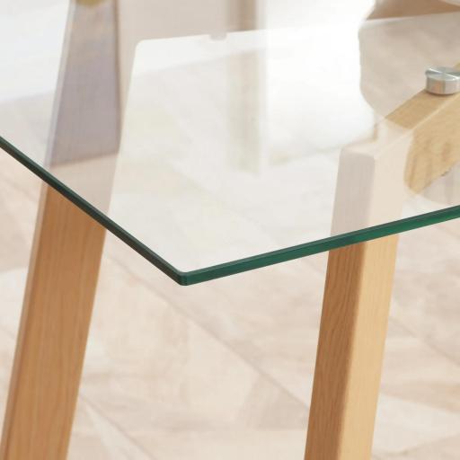 Mesa de Comedor para 4 Personas con Encimera de Cristal y Patas de Acero Efecto Madera 120x60x76 cm Transparente [6]