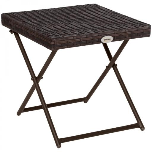 Mesa de Terraza Exterior de Ratán PE Plegable con Patas Cruzadas y Marco de Acero para Patio Balcón 40x40x40 cm Marrón [8]