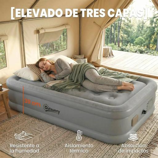 Colchón Hinchable Individual Plegable con Bomba Inflado 3 Min Desinflado 2 Min Bolsa Carga 200 kg 190x97x39 cm Gris [4]