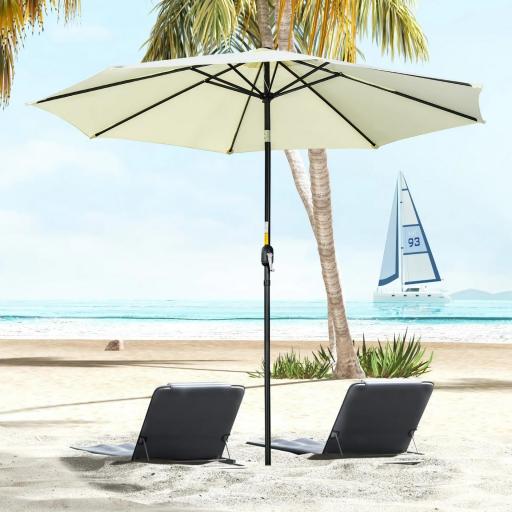 Sombrilla de Jardín Ø295x250 cm con Manivela Parasol Exterior con Mecanismo de Inclinación y Poste Desmontable Beige [0]