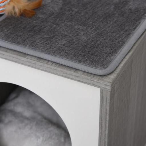 Árbol para Gatos 59x39x62 cm Rascador para Gatos de 3 Niveles con Plataformas Postes de Rascado Cueva de Madera Espaciosa Cojines Extraíbles Suaves Bola de Juguete Gris [6]