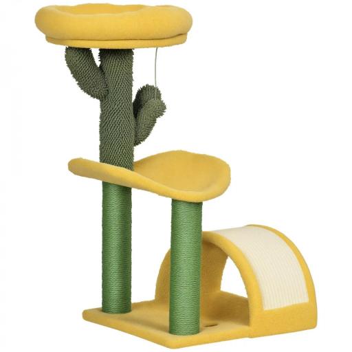 Rascador para Gatos de 72 cm con Cama Poste de Sisal Rascador Curvo y Bola Colgante 40x35x72 cm Verde y Amarillo [9]