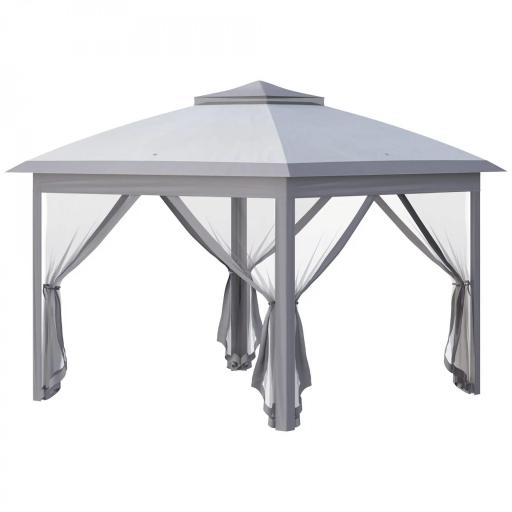 Carpa Plegable 3,3x3,3 m con Altura Ajustable Doble Techo 4 Mosquiteras Extraíbles y Bolsa de Transporte Anti-UV Gris [9]