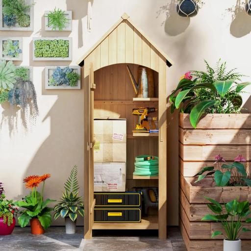 Caseta Jardín Exterior de Madera 77,5x54,2x179,5 cm 0,3 m² para Almacenaje de Herramientas con Estantes Puertas Natural [5]