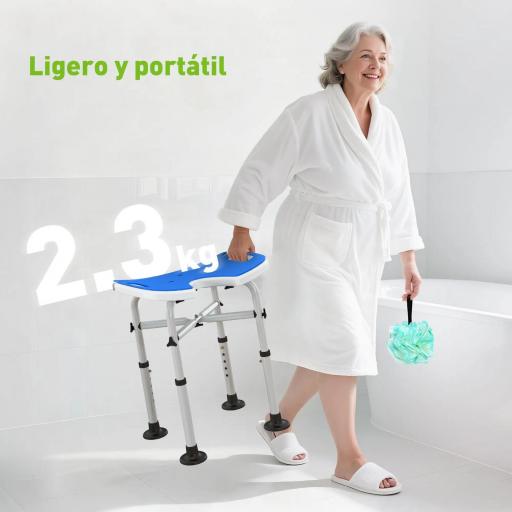 Silla de Ducha Antideslizante con Barra de Agarre con Ventosas Altura Regulable y Asiento en Forma de U Azul [4]