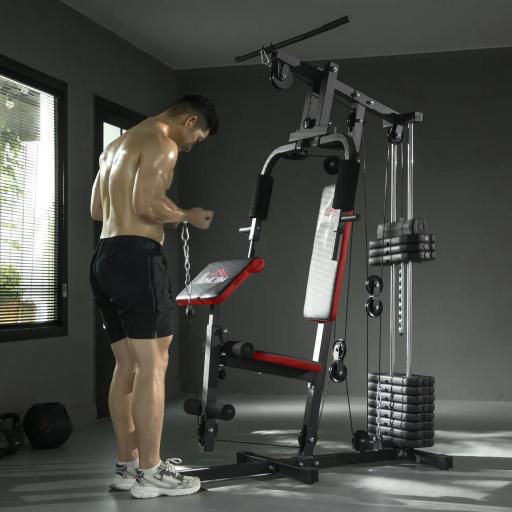 Máquina de Musculación con Placas de Peso de 65 kg Carga Max. 100 kg para Entrenamiento Fitness en Hogar Negro y Rojo [7]