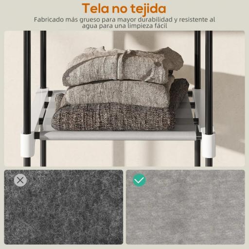 Armario de Ropa 182x43x185 cm Armario Abierto con 8 Estantes de Tela Barras para Colgar Marco de Metal Gris Claro [3]
