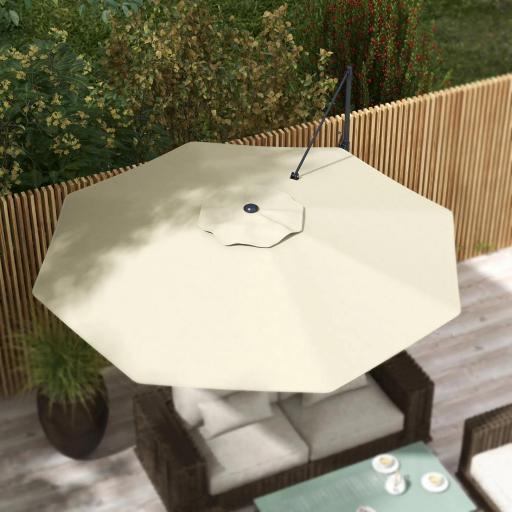 Sombrilla de Jardín Ajustable Ø294x242 cm con Poste Giratorio 360° Ángulo de Techo Ajustable y Ventilación Crema [5]