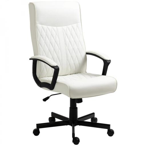 Silla de Oficina con Respaldo Alto Altura Ajustable y Función de Inclinación 65x65x102-112,5 cm Blanco Roto [9]