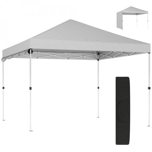 Carpa Plegable Pop-up 3x3 m con Pared Lateral UPF50+ Altura Ajustable Empuje Central Bolsa de Transporte Blanco [8]