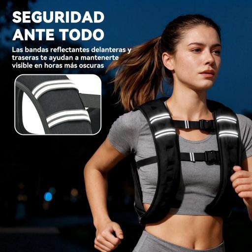 Chaleco Lastrado 5 kg con 2 Correas Ajustables y Bandas Reflectantes para Entrenamiento de Fuerza Jogging Negro [5]