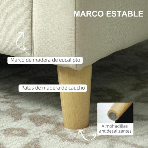 Sofá de 2 Plazas Moderno y Compacto Tapizado en lino con Muelles y Cojines para Espacios Pequeños 135x72x84 cm Beige [5]