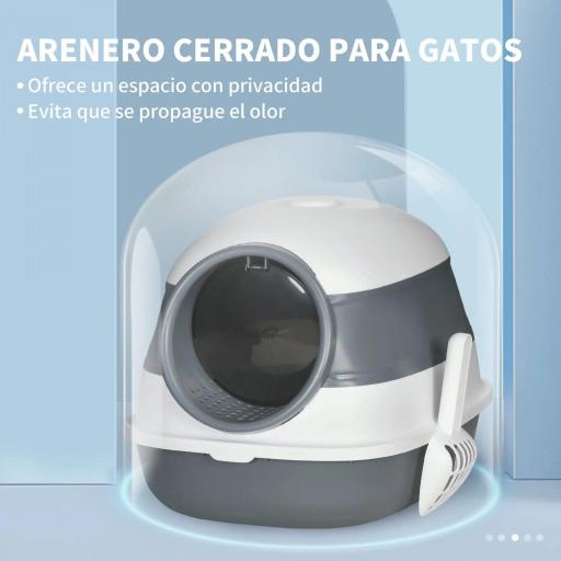 Caja de Arena para Gatos Plegable Arenero Cerrado para Gatos con Pala 52x41x38 cm Blanco y Gris [5]