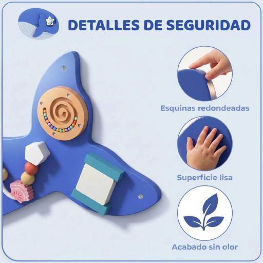 Tablero Sensorial Montessori Tema Ballena Busy Board Panel Sensorial Montessori 13 en 1 para Niños +2 Años Azul [2]