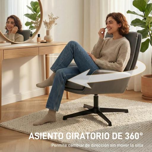 Butaca de Salón Tapizado en PU Sillón Lectura con Asiento Acolchado Reposabrazos Patas Metálicas Gris [7]