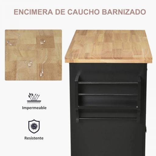  Isla de Cocina con Ruedas Mueble Auxiliar de Cocina con Especiero y Barra Lateral 111x44,5x82,5 cm Negro [2]