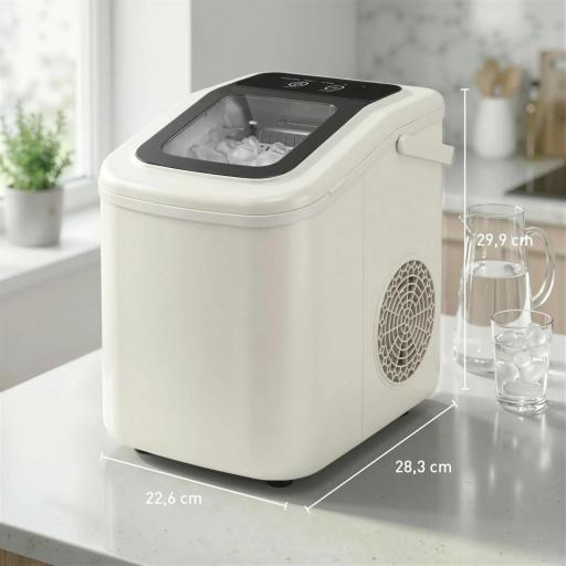 Máquina de Hielo Autolimpiable 12 kg/24H 9 Cubitos Listos en 7 Minutos 2 Tamaños de Hielo 1,2L Depósito Beige [1]