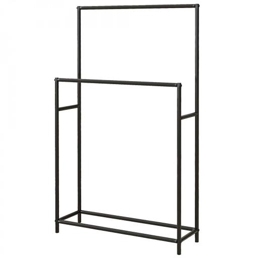Toallero de Pie con 2 Barras y Marco Metálico Toallero de Baño Moderno 66x20x110 cm Negro [9]