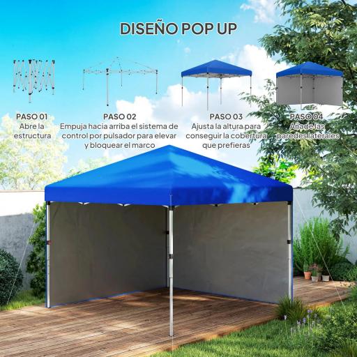 Carpa Plegable Pop-up 3x3 m con 2 Paredes Laterales Anti-UV Altura Ajustable Sacos de Arena y Bolsa de Transporte Azul [5]