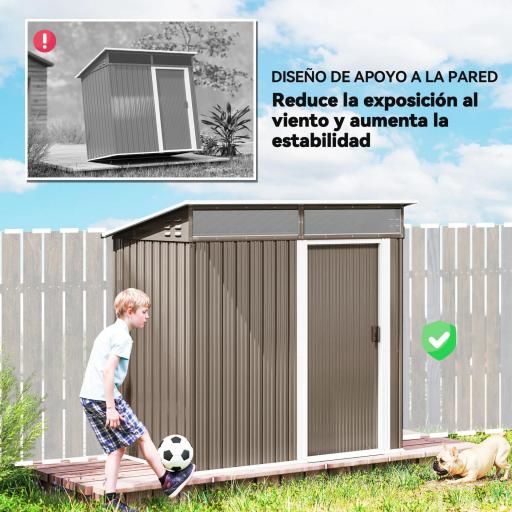Caseta de Jardín Metálica con Puerta Corredera Ventanas y Ventilación para Almacenaje Exterior 195x122x159/182 cm Marrón [6]