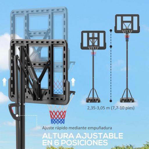 Canasta de Baloncesto para Exteriores/Interiores Altura Ajustable 235-305 cm con Ruedas Base Rellenable Bolsa de Peso [2]