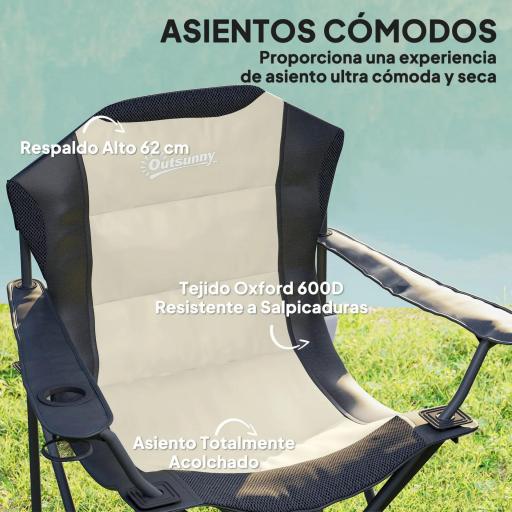 Conjunto de 2 Sillas Plegables Camping Acolchado con Respaldo Alto Portavasos y Bolsas de Transporte Crema y Negro [2]