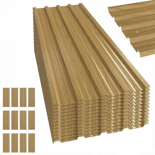 Juego de 12 Paneles para Tejado de Acero Galvanizado 7m² para Caseta de Herramientas Cobertizo 129x45cm Madera Natural [9]