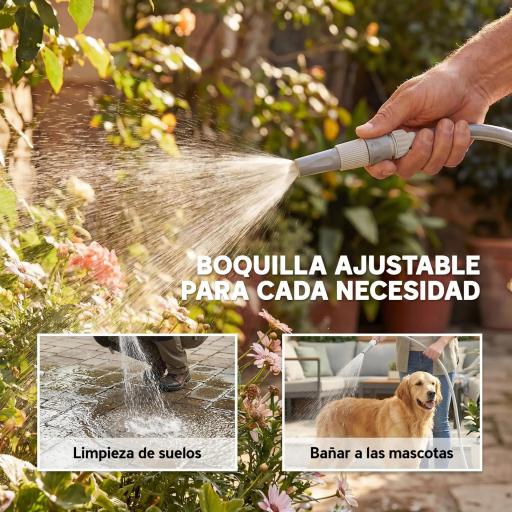 Carrete de Manguera Retráctil 10+1 m con Boquilla de 2 Modos Bloqueo Automático y Retracción Controlada Soporte Gris [5]