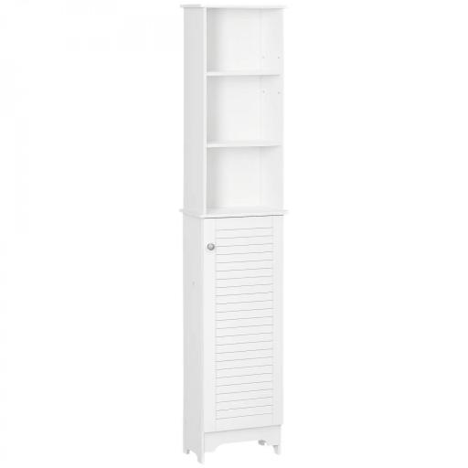 Armario Alto de Baño con Estantes Abiertos y Balda Interior Mueble Auxiliar de Almacenaje 34x20x165 cm Blanco [10]