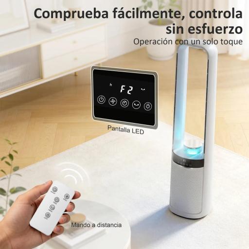 Ventilador de Torre Silencioso sin Aspas con Luces LED de 4 Colores Mando a Distancia Temporizador de 12 horas Blanco [5]