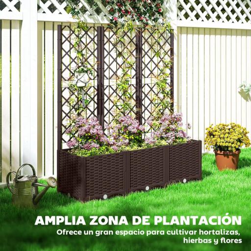 Jardinera con Enrejado de Plástico para Plantas Trepadoras con Drenaje y Amplio Espacio de Cultivo 120x40x135 cm Marrón [5]