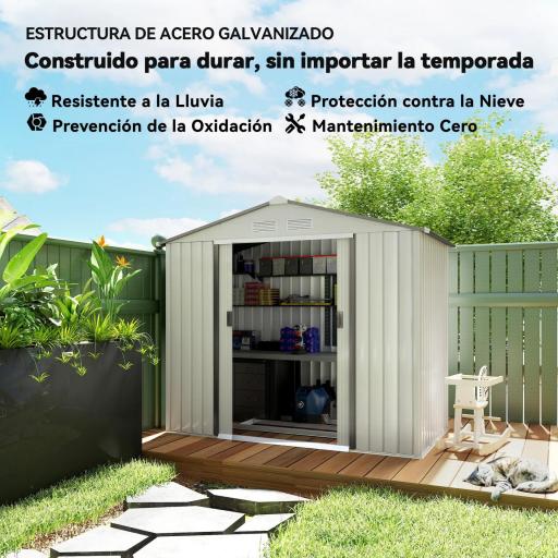 Caseta de Jardín 213x130x185 cm Cobertizo Metálico de Exterior para Almacenamiento de Herramientas Blanco [2]