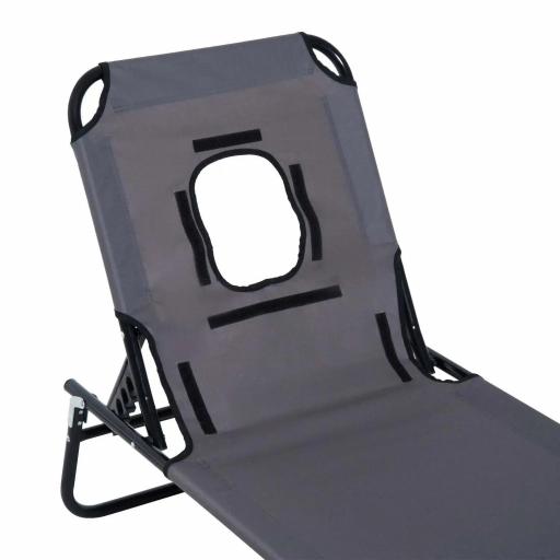 Tumbona Plegable con Respaldo Regulable en 4 Posiciones Tumbona de Jardín con Almohada Marco de Acero y Tela Oxford para Camping Playa Terraza Carga 120 kg 190x56x28 cm Gris [9]