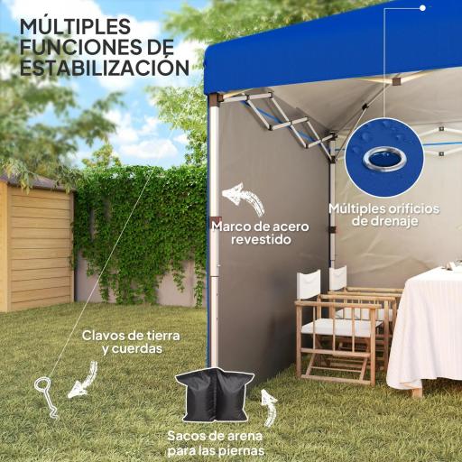 Carpa Plegable Pop-up 3x3 m con 2 Paredes Laterales Anti-UV Altura Ajustable Sacos de Arena y Bolsa de Transporte Azul [6]