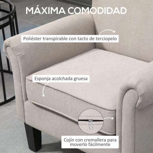 Butaca de Salón Tapizada en Tela Sillón Relax con Reposabrazos Asiento Extraíble para Dormitorio 79x78x87 cm Gris [4]