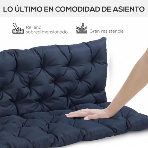 Colchón de Banco de 3 Plazas 150x98x8 cm con 6 Cordones de Fijación para Jardín Terraza Balcón Exterior Azul [4]