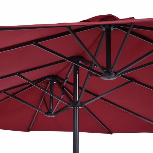 Sombrilla Doble para Jardín 455x265x238 cm Parasol Grande con Manivela Manual Protección Solar Color Rojo Vino [7]